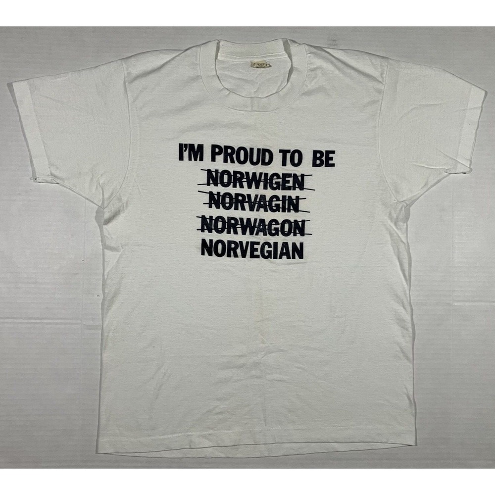 Norwegian T Shirt I'm Proud To Be Norvegian Vintage White 80s Tee Mens Size L